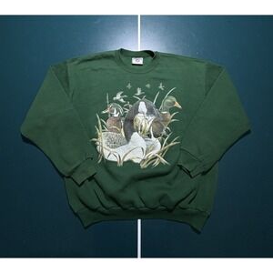 Vintage Duck Crewneck Sweatshirt Men's XL Green Lee Mallard Canada Goose USA 90s